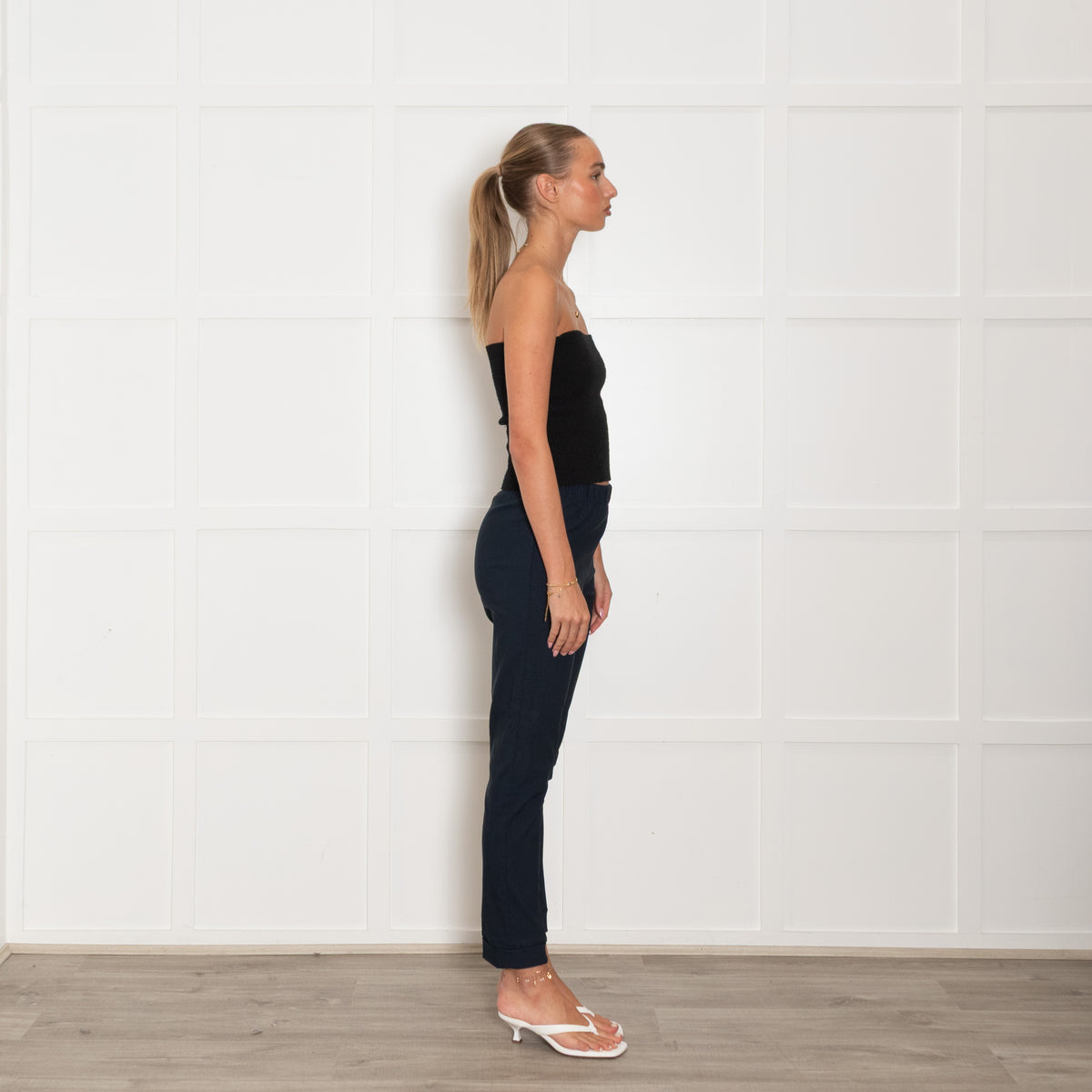 J'M Design Navy Elasticated Turn Up Trousers