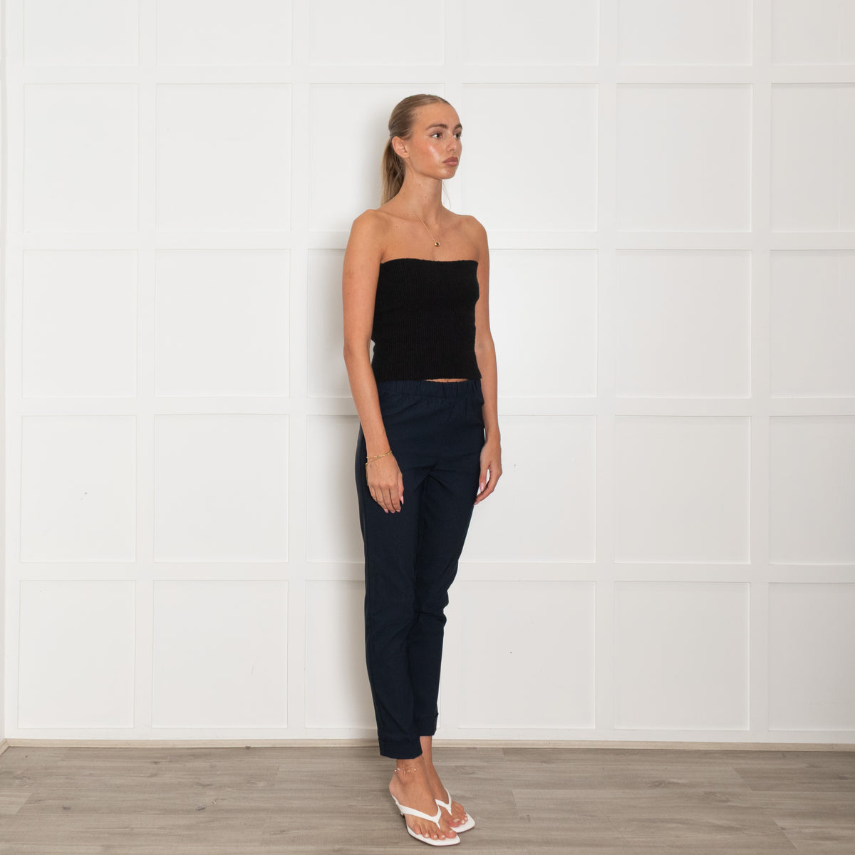 J'M Design Navy Elasticated Turn Up Trousers