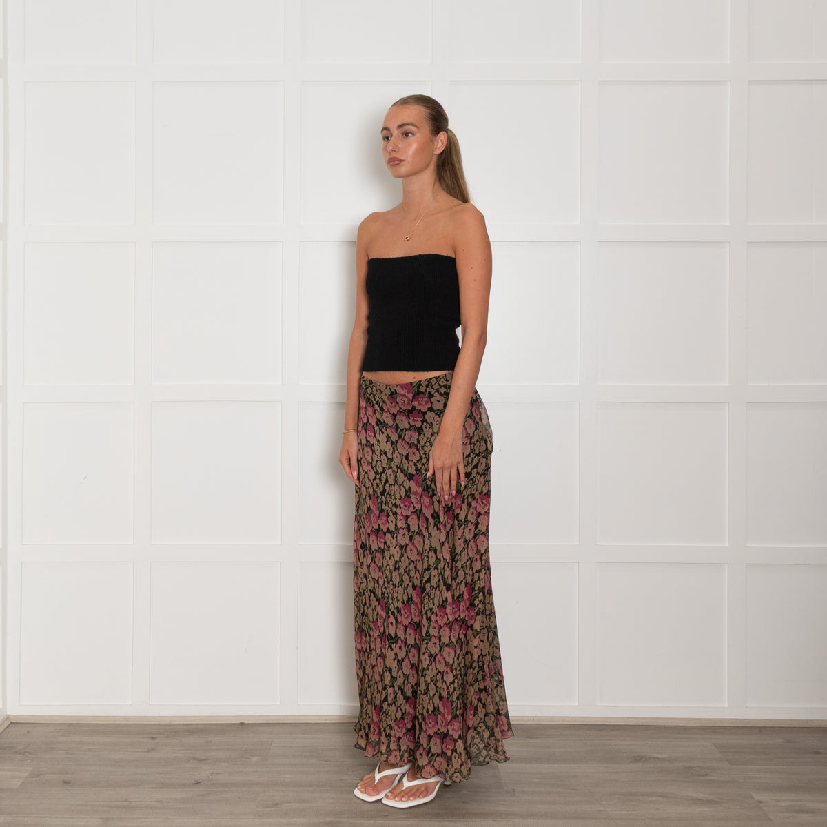 Polo Ralph Lauren Black Beige Floral Maxi Skirt