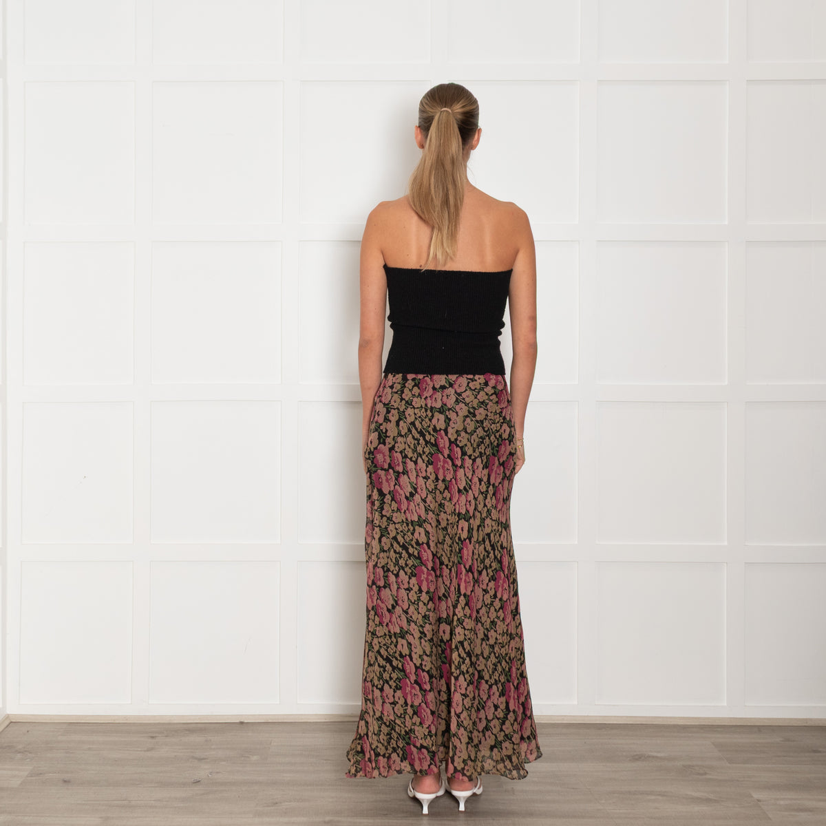 Polo Ralph Lauren Black Beige Floral Maxi Skirt