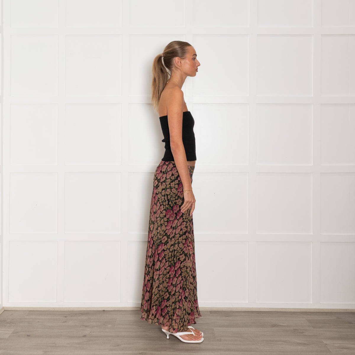 Polo Ralph Lauren Black Beige Floral Maxi Skirt