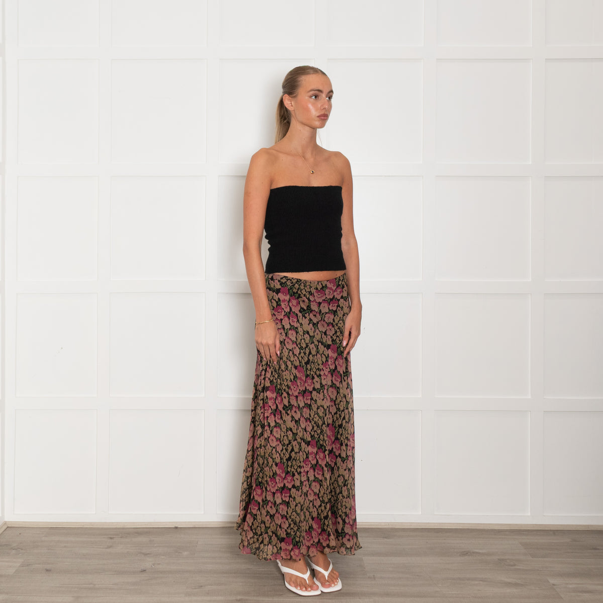 Polo Ralph Lauren Black Beige Floral Maxi Skirt