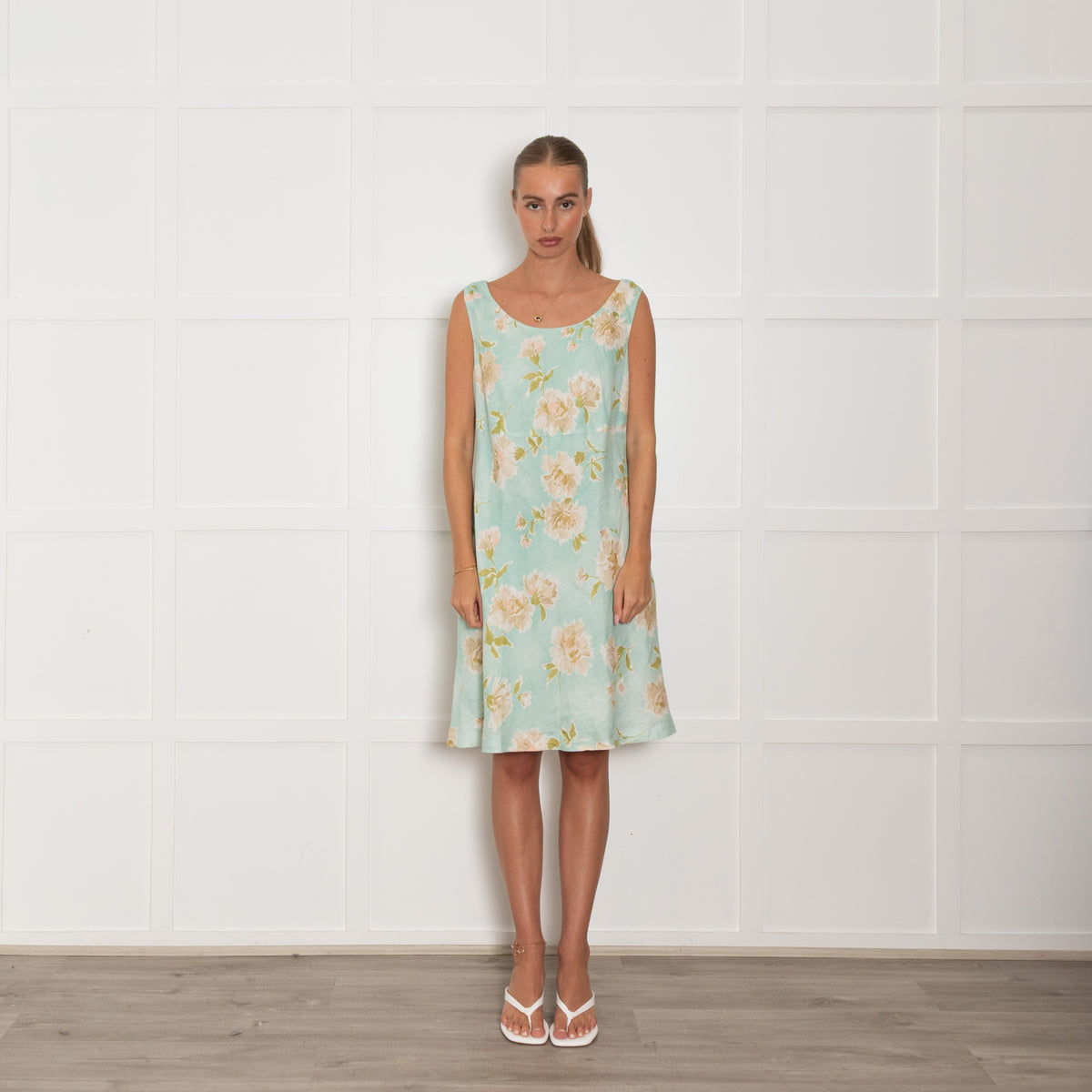 Luisa Spagnoli Turquoise Beige Floral Sleeveless Dress