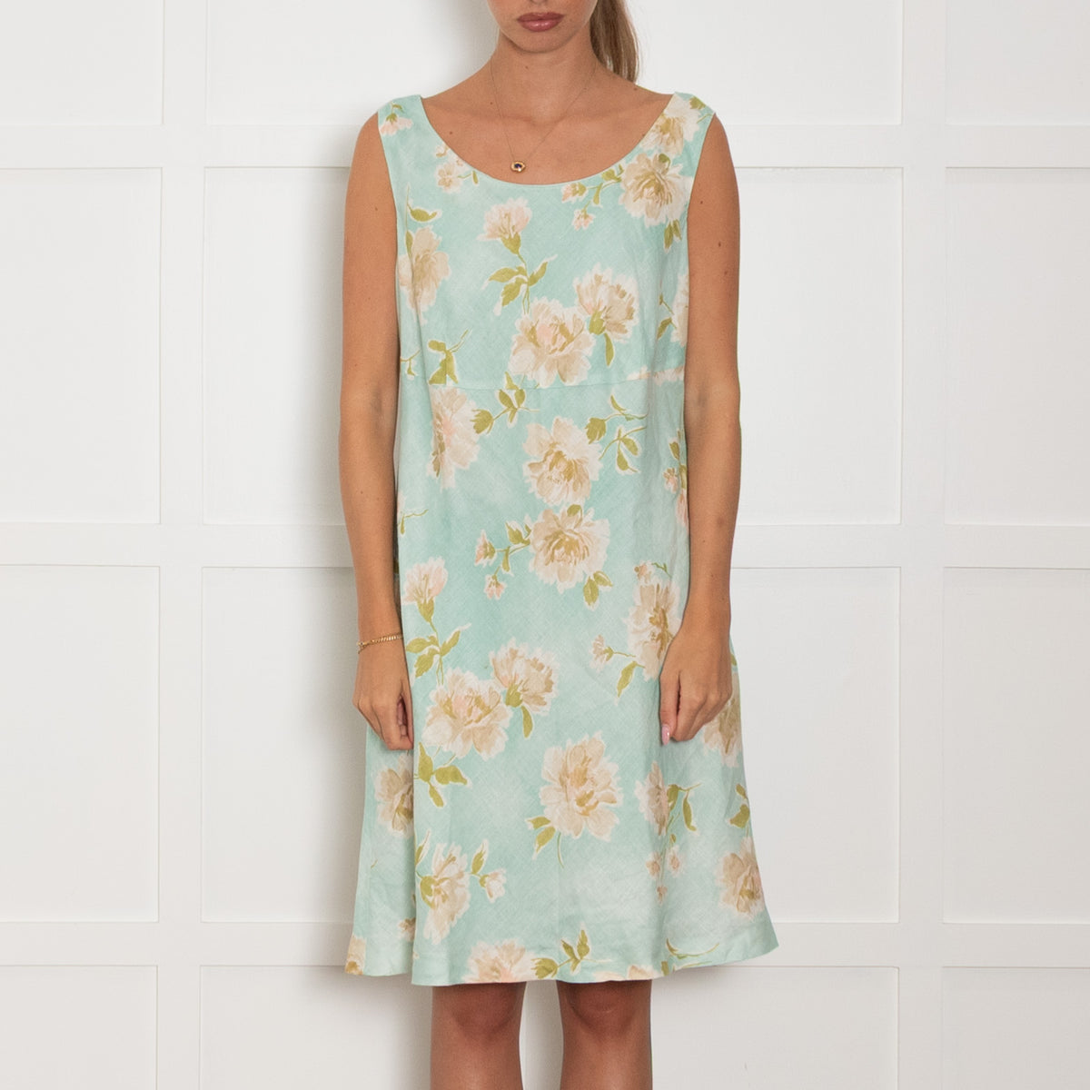 Luisa Spagnoli Turquoise Beige Floral Sleeveless Dress