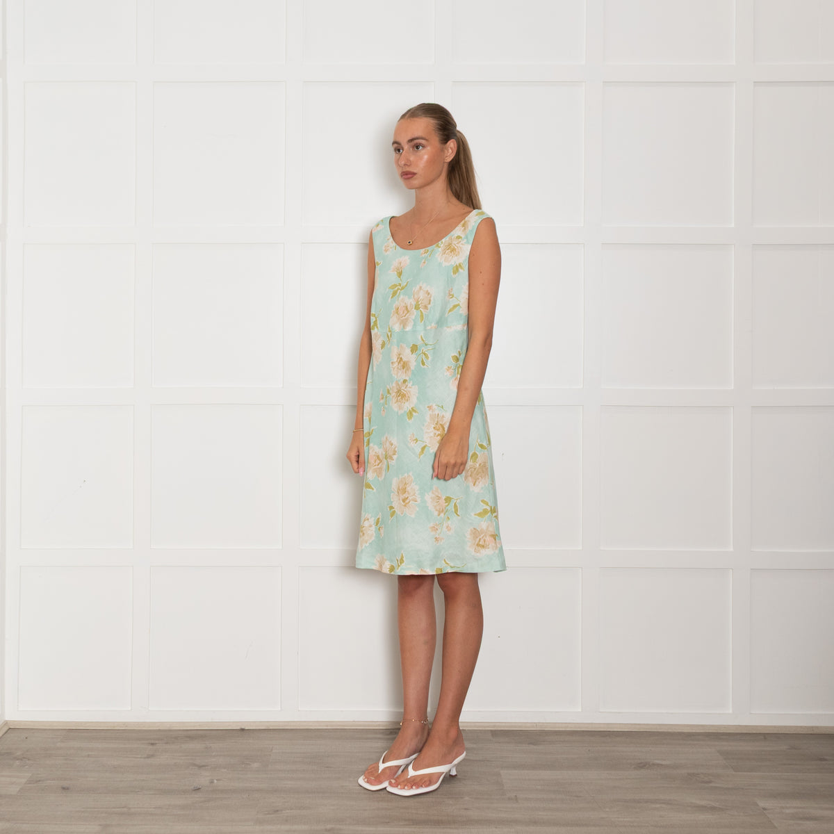 Luisa Spagnoli Turquoise Beige Floral Sleeveless Dress