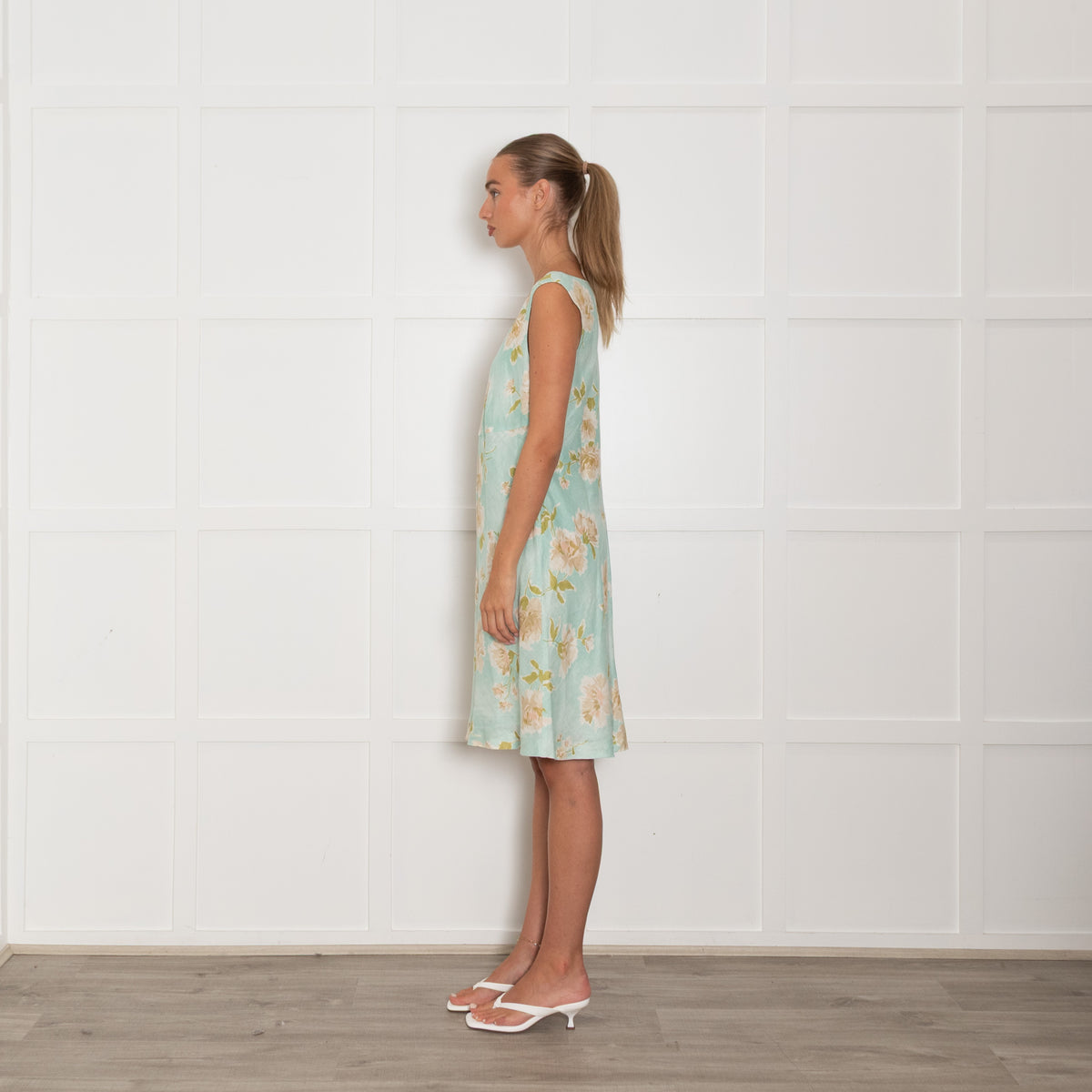 Luisa Spagnoli Turquoise Beige Floral Sleeveless Dress