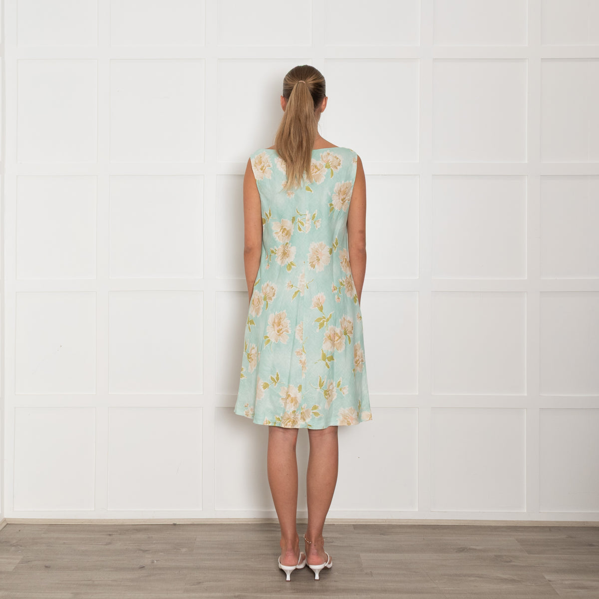 Luisa Spagnoli Turquoise Beige Floral Sleeveless Dress