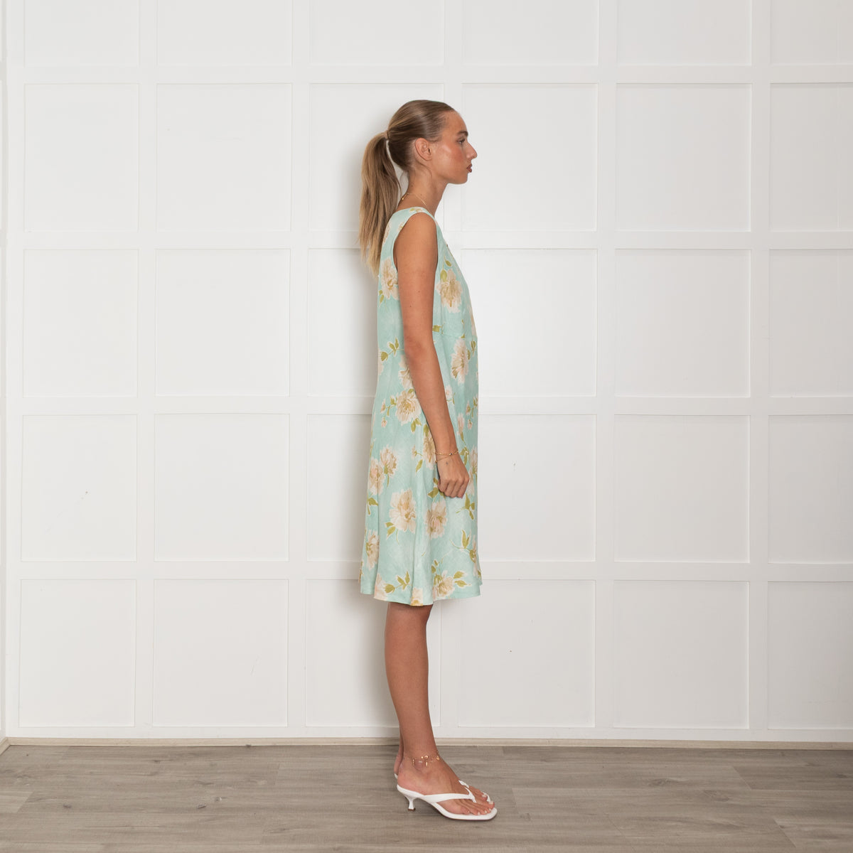 Luisa Spagnoli Turquoise Beige Floral Sleeveless Dress