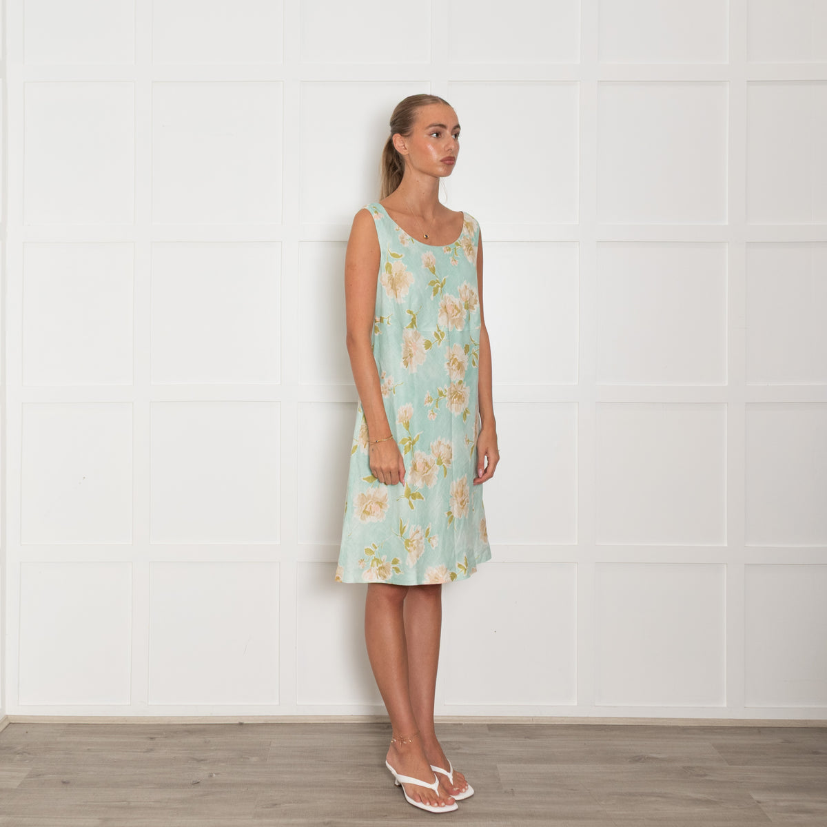 Luisa Spagnoli Turquoise Beige Floral Sleeveless Dress