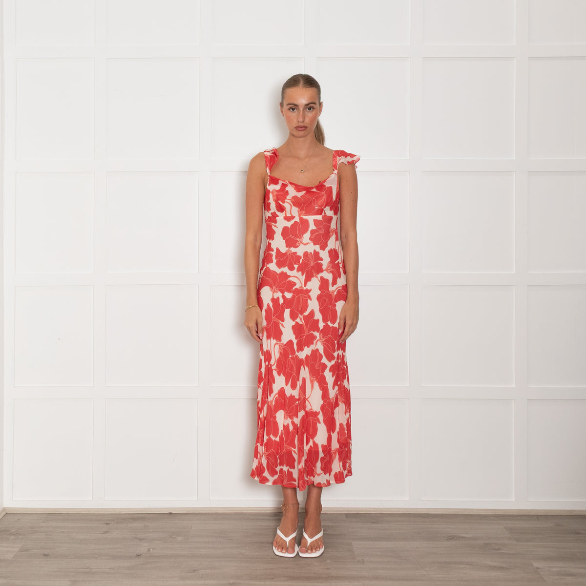 Rails Red Cream Flower Print Sleeveless Long Dress