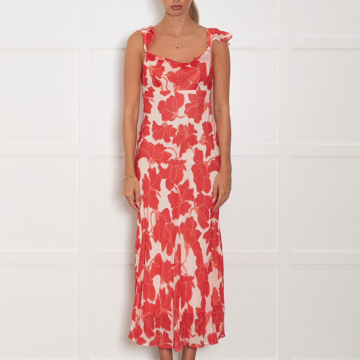 Rails Red Cream Floral Pattern Sleeveless Long Dress