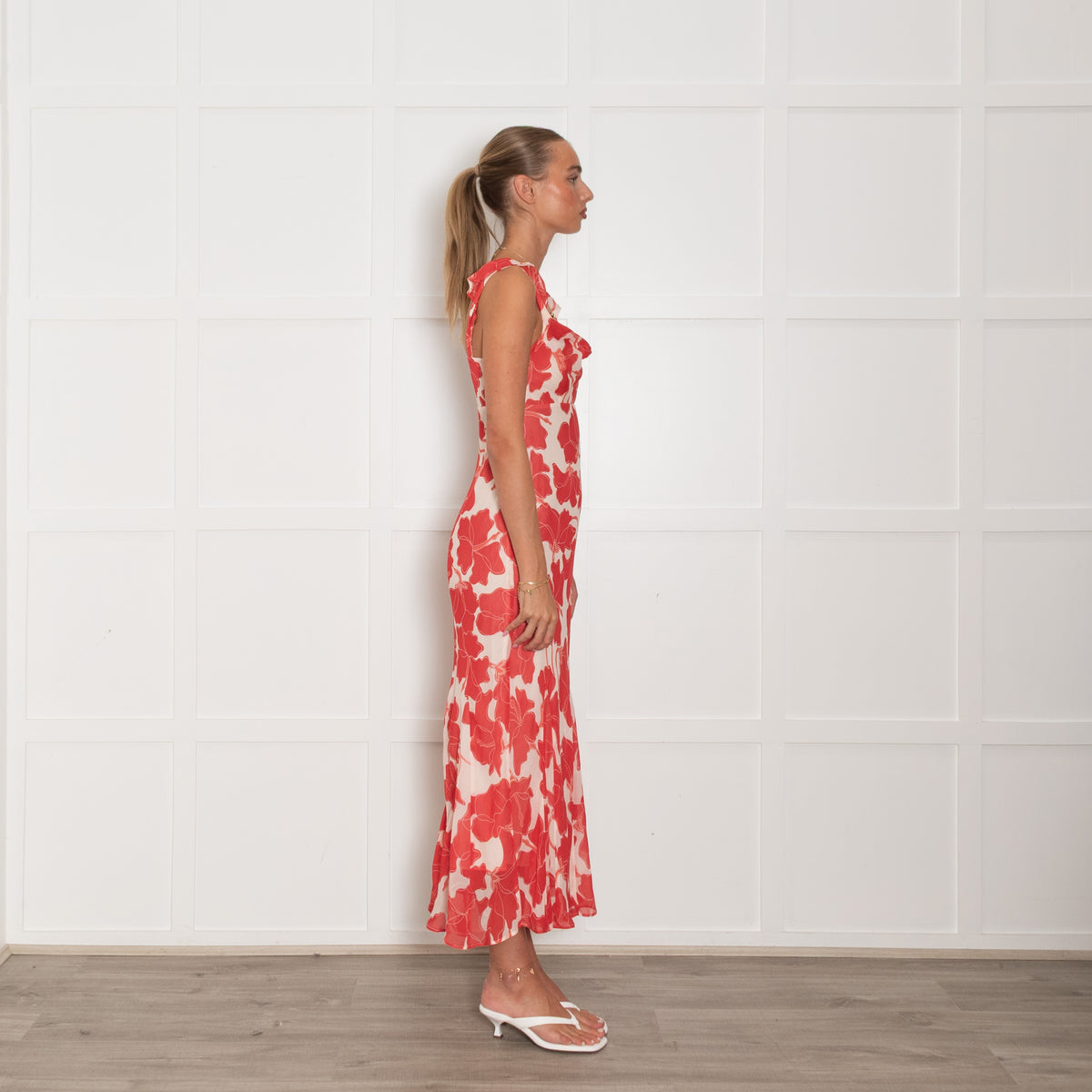 Rails Red Cream Floral Pattern Sleeveless Long Dress
