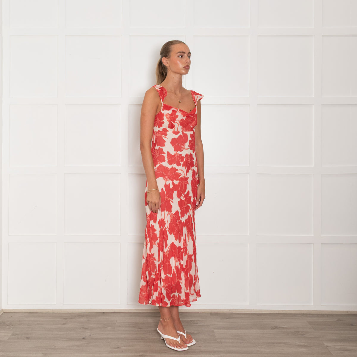 Rails Red Cream Floral Pattern Sleeveless Long Dress