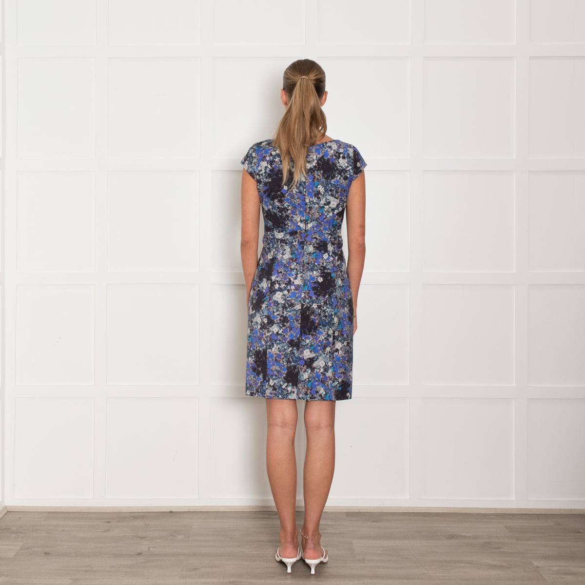 Erdem Black Blue Cream Floral Short Sleeve Cotton Blend  Dress
