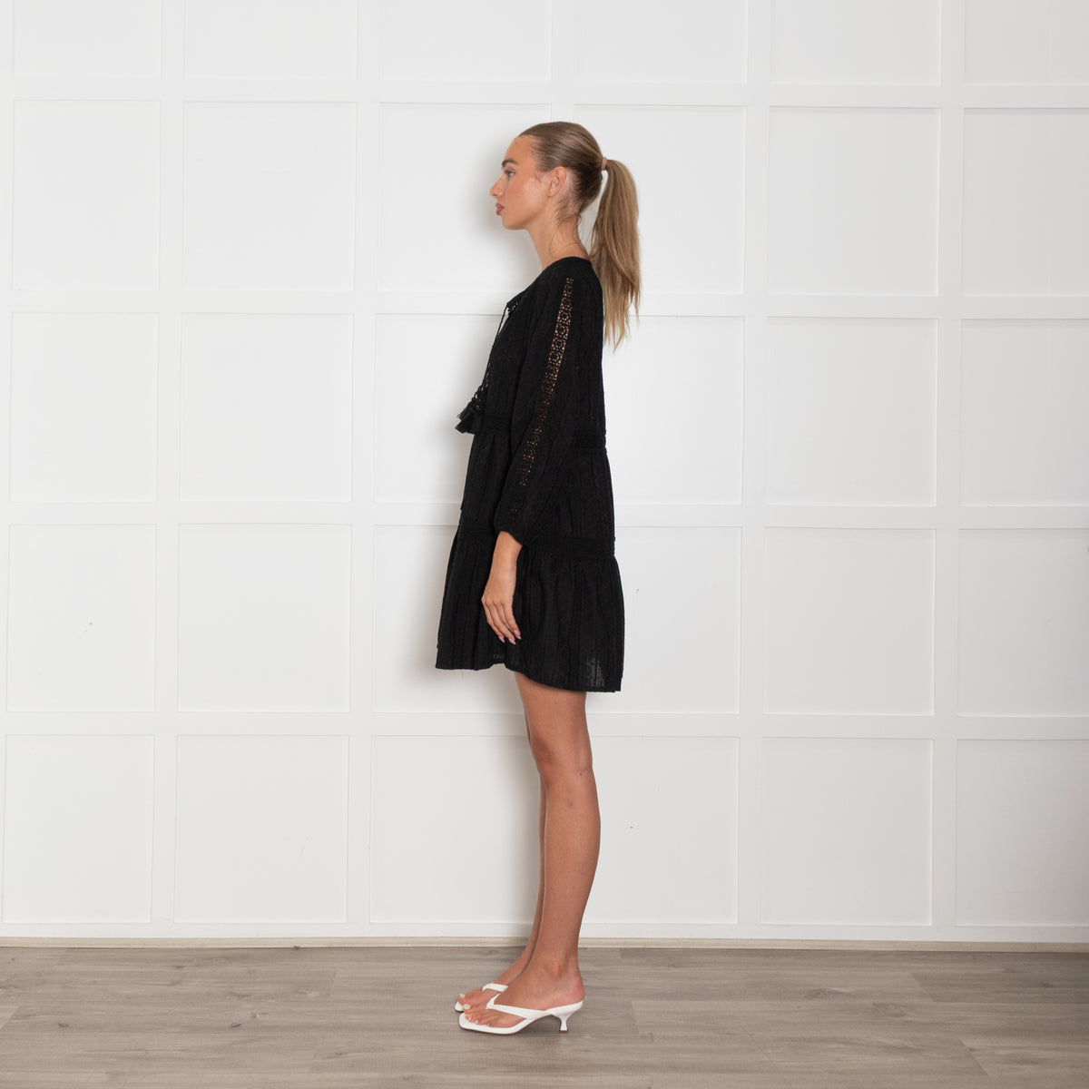 Melissa Odabash Black Embroidered Short Kaftan Dress