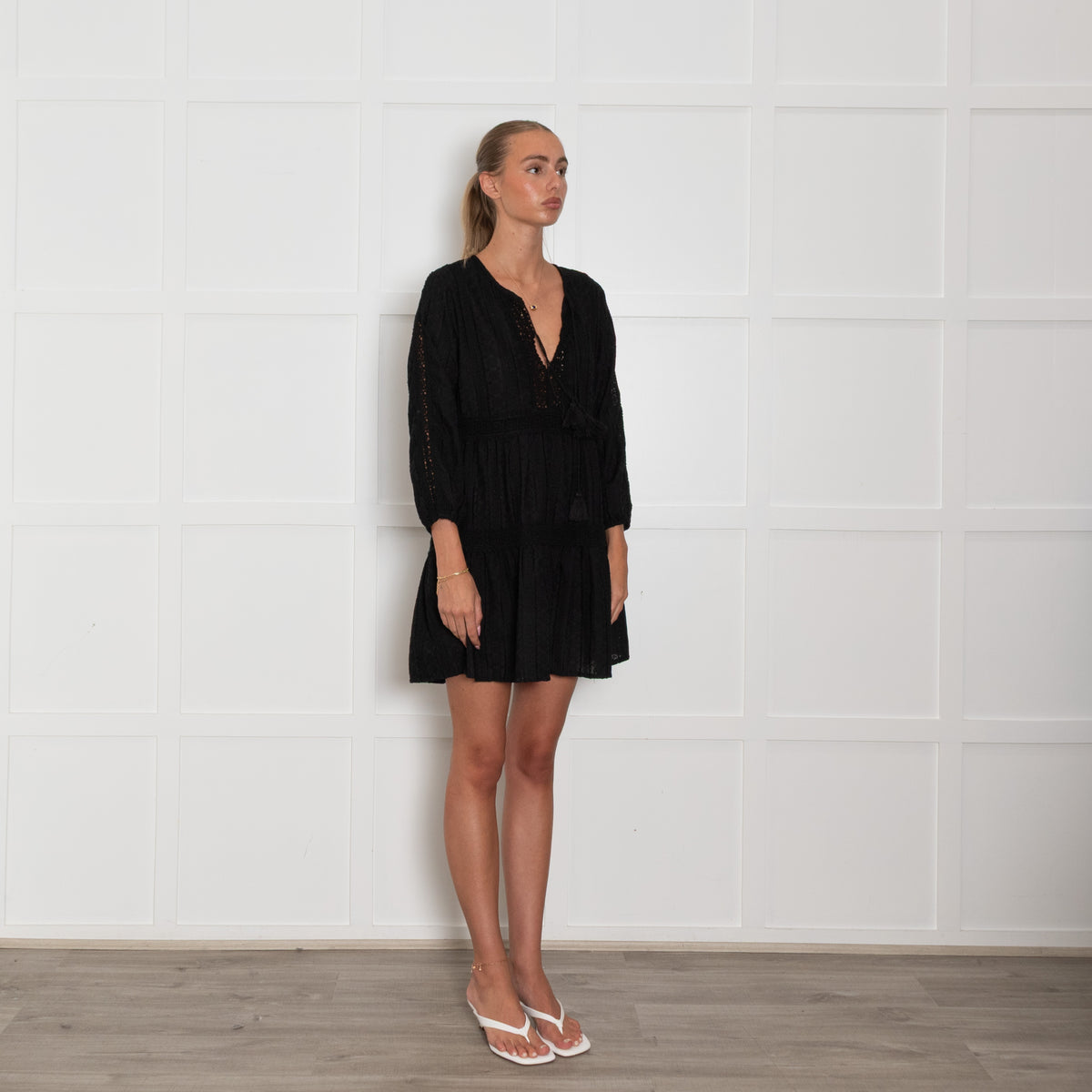 Melissa Odabash Black Embroidered Short Kaftan Dress