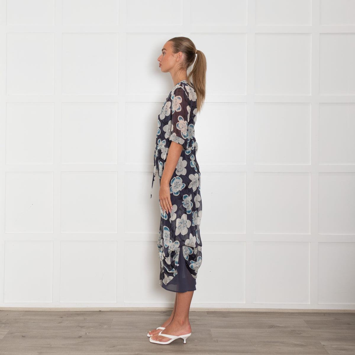 Emporio Armani Blue White Floral Silk Midi Dress