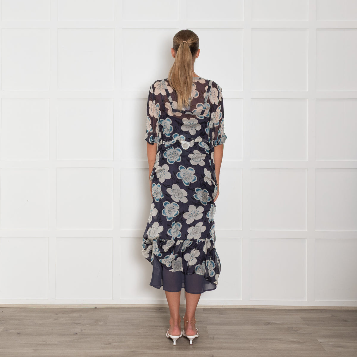 Emporio Armani Blue White Floral Silk Midi Dress