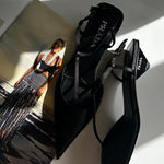 Prada Black Satin Logo Pointed-Toe Court Shoes