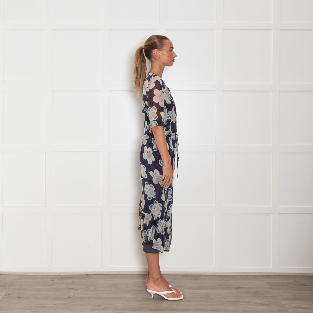 Emporio Armani Blue White Floral Silk Midi Dress