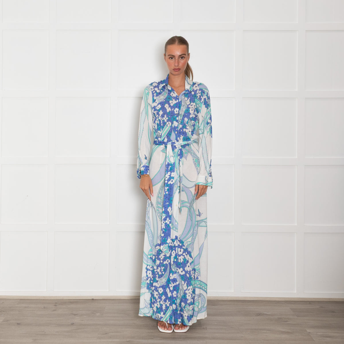 Emilio Pucci White Multi Floral Button Up Front Maxi Dress  UK 12