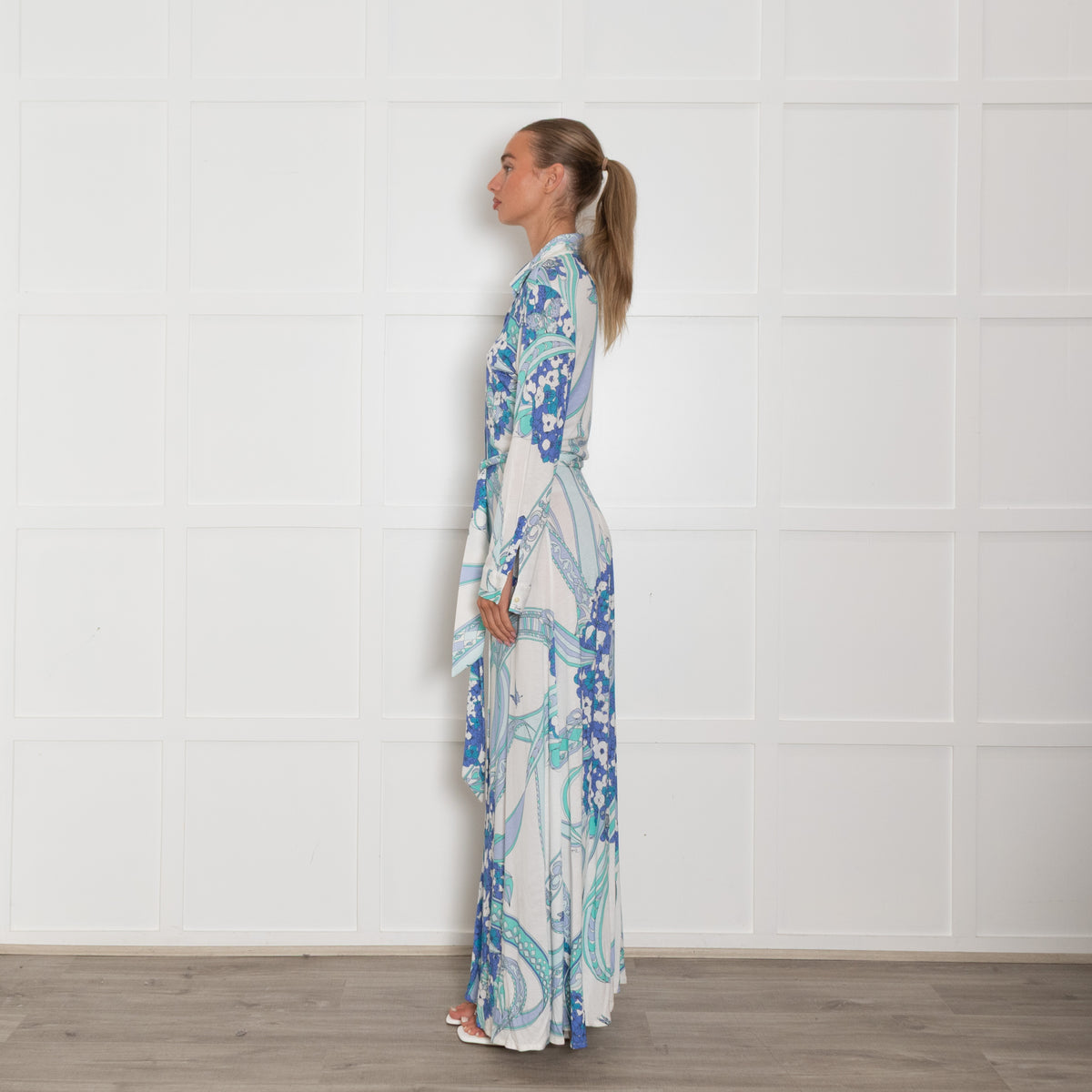 Emilio Pucci White Multi Floral Button Up Front Maxi Dress  UK 12