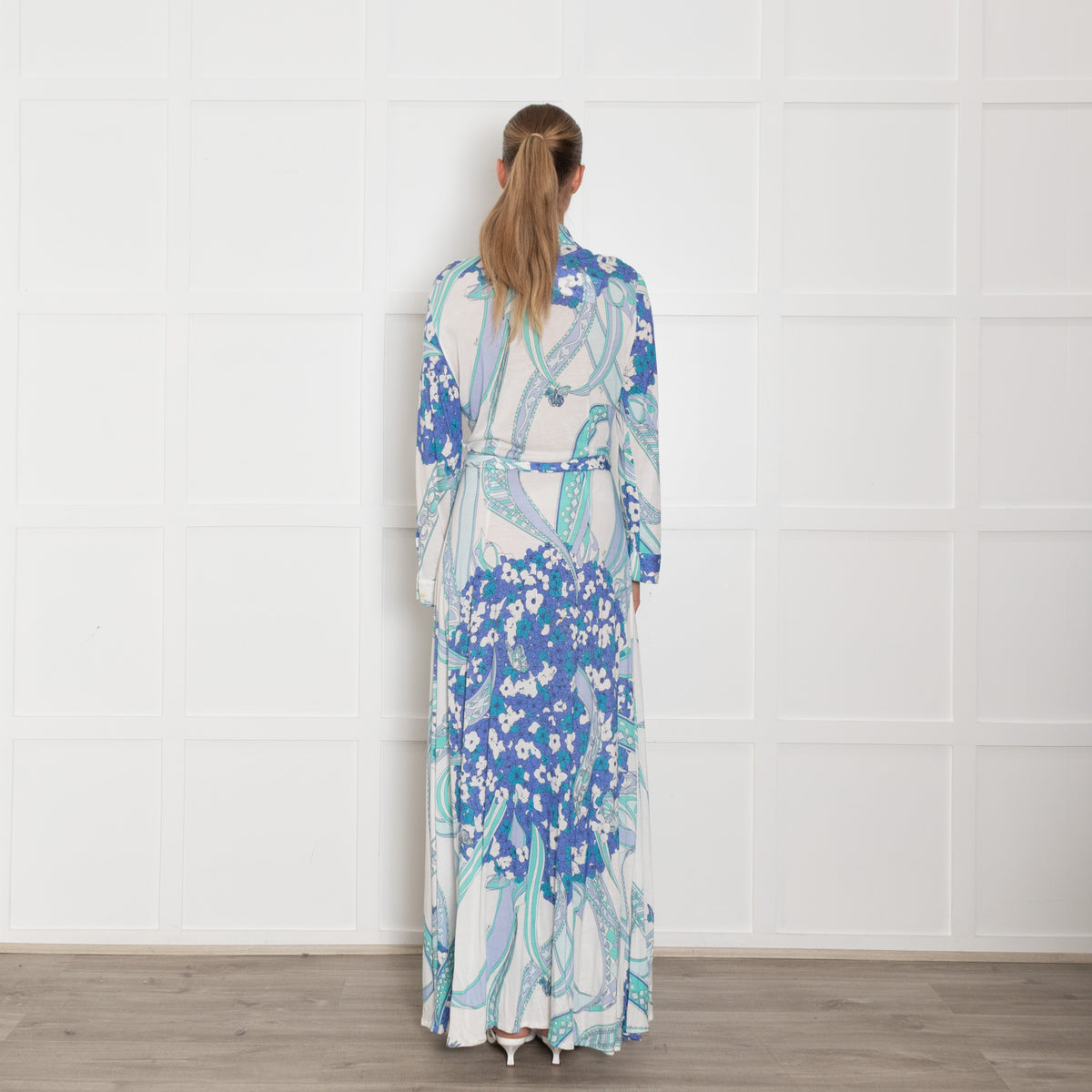 Emilio Pucci White Multi Floral Button Up Front Maxi Dress  UK 12