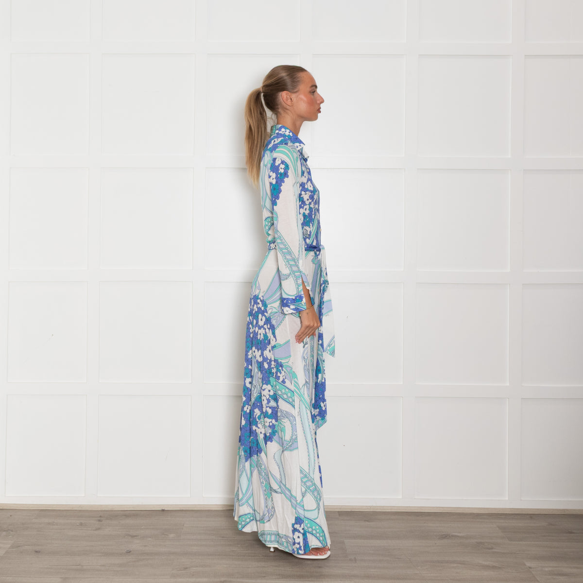 Emilio Pucci White Multi Floral Button Up Front Maxi Dress  UK 12