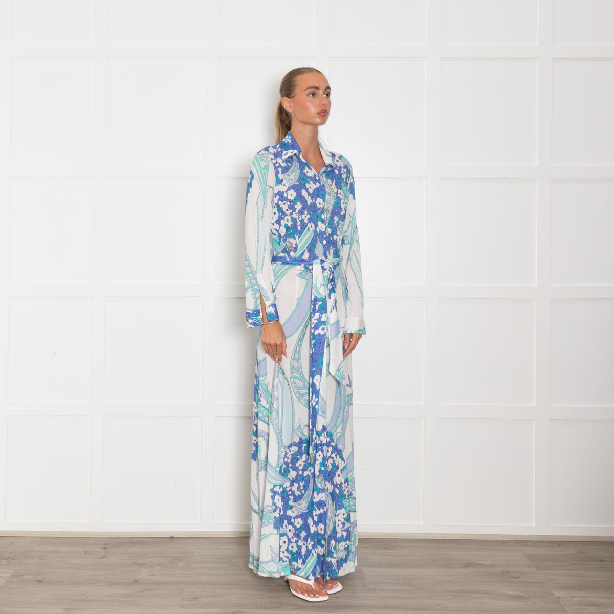 Emilio Pucci White Multi Floral Button Up Front Maxi Dress  UK 12