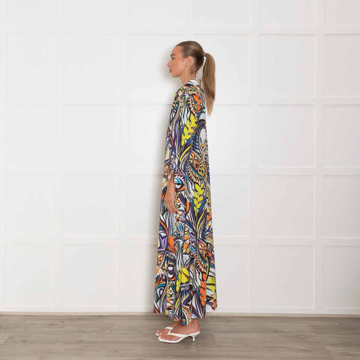 Emilio Pucci White Blue Floral Button Up Long Dress