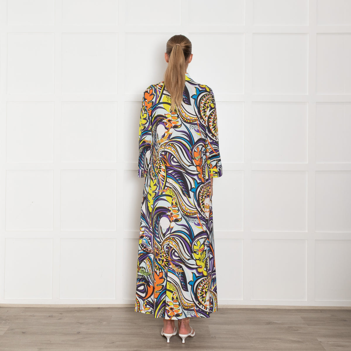 Emilio Pucci White Blue Floral Button Up Long Dress