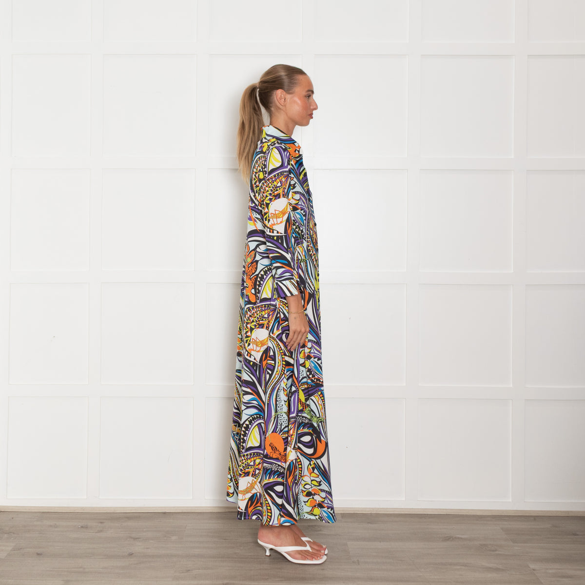 Emilio Pucci White Blue Floral Button Up Long Dress