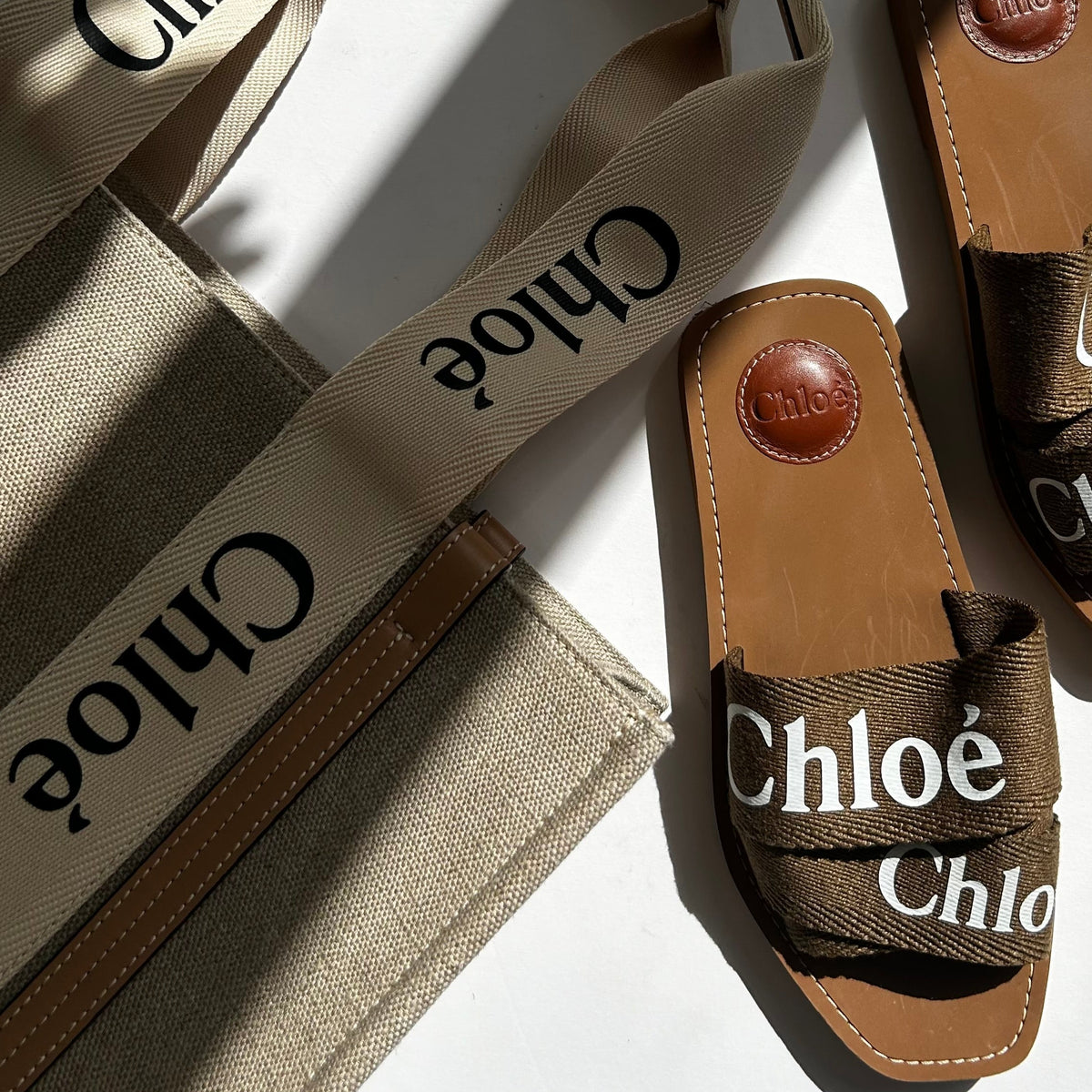 Chloe Khaki Logo Woody Mules