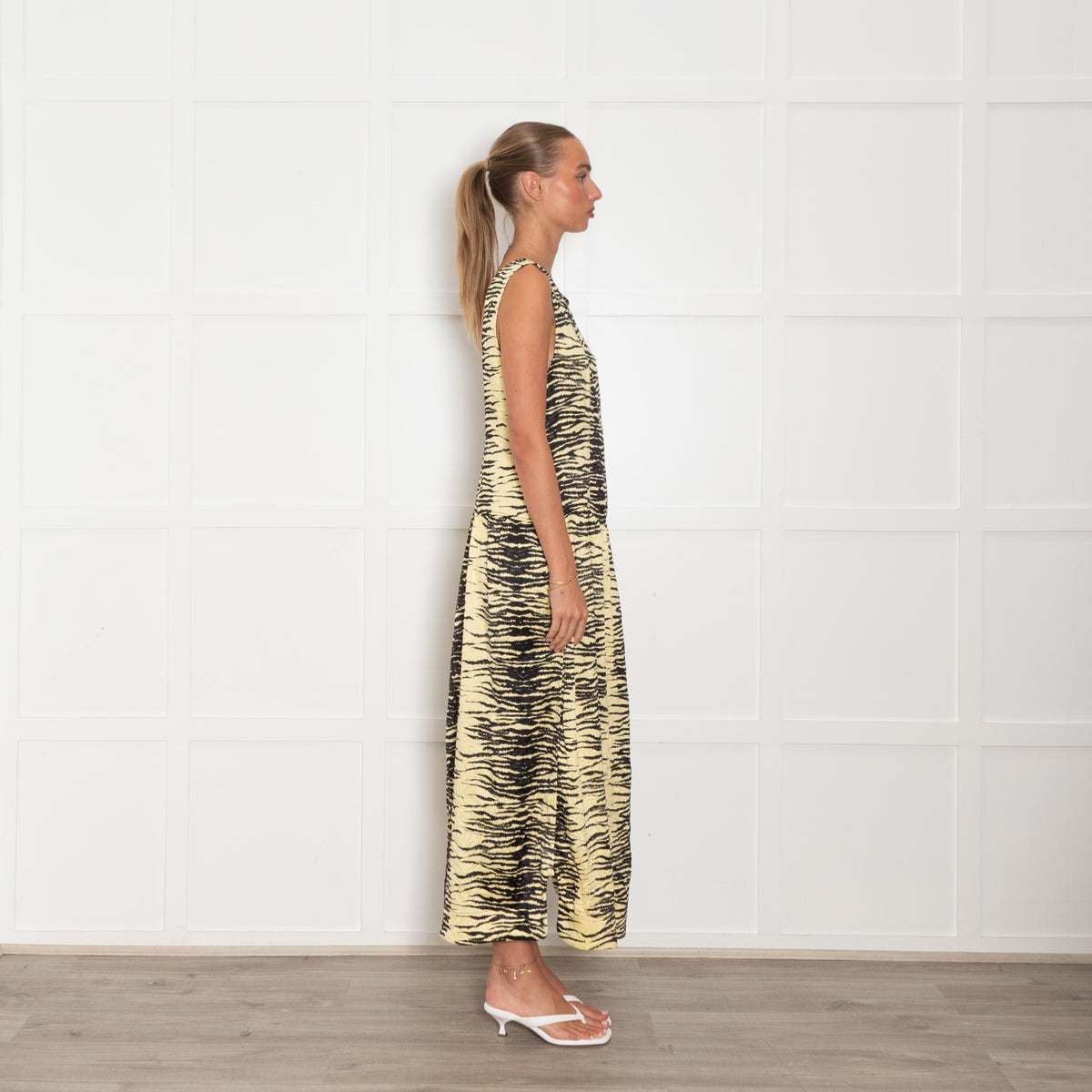 Ganni Yellow Black Zebra Print Sleeveless Maxi Dress