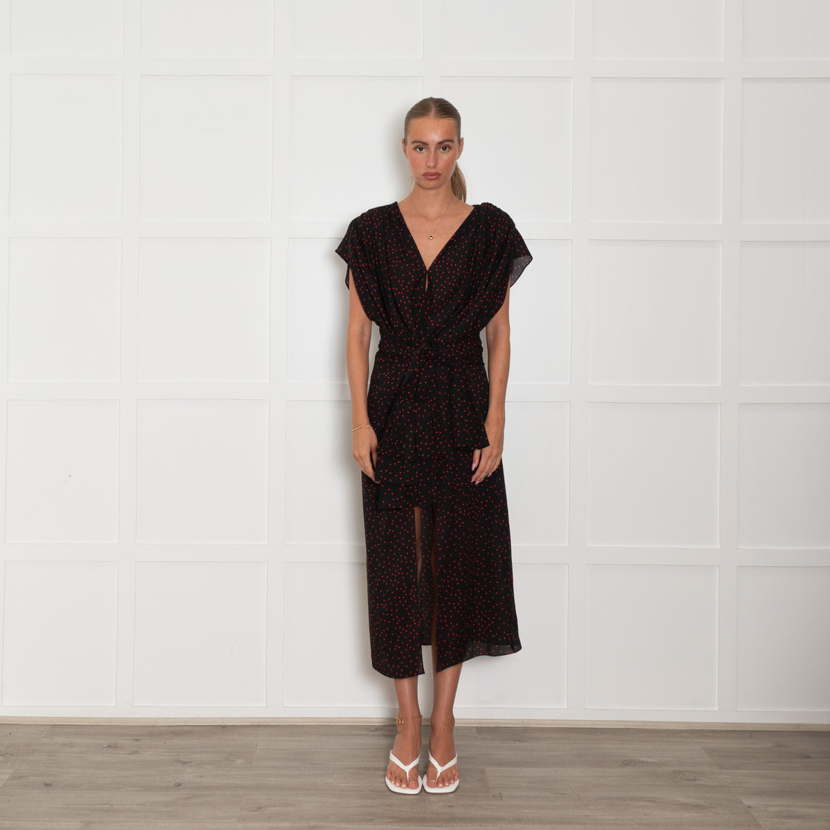 Magda Butrym Black Red Dot Sleeveless Belted Dress