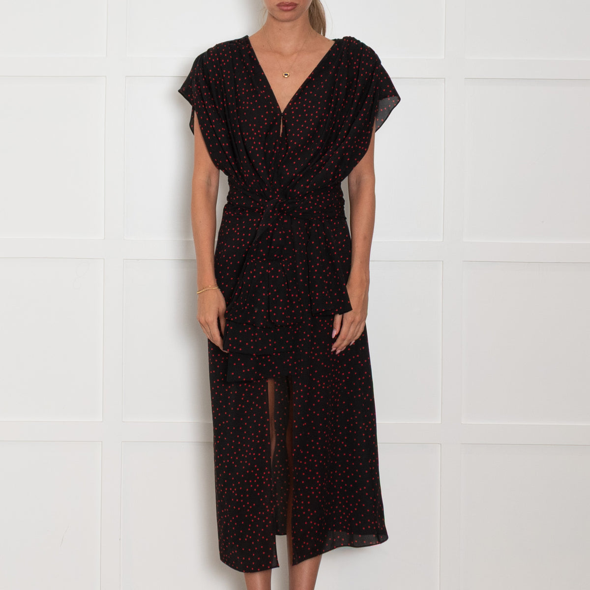 Magda Butrym Black Red Dot Sleeveless Belted Dress