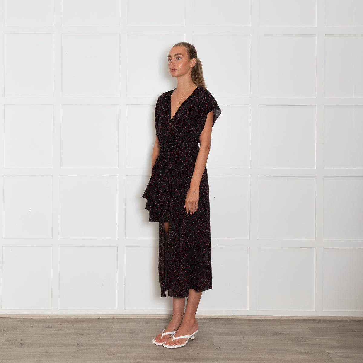 Magda Butrym Black Red Dot Sleeveless Belted Dress