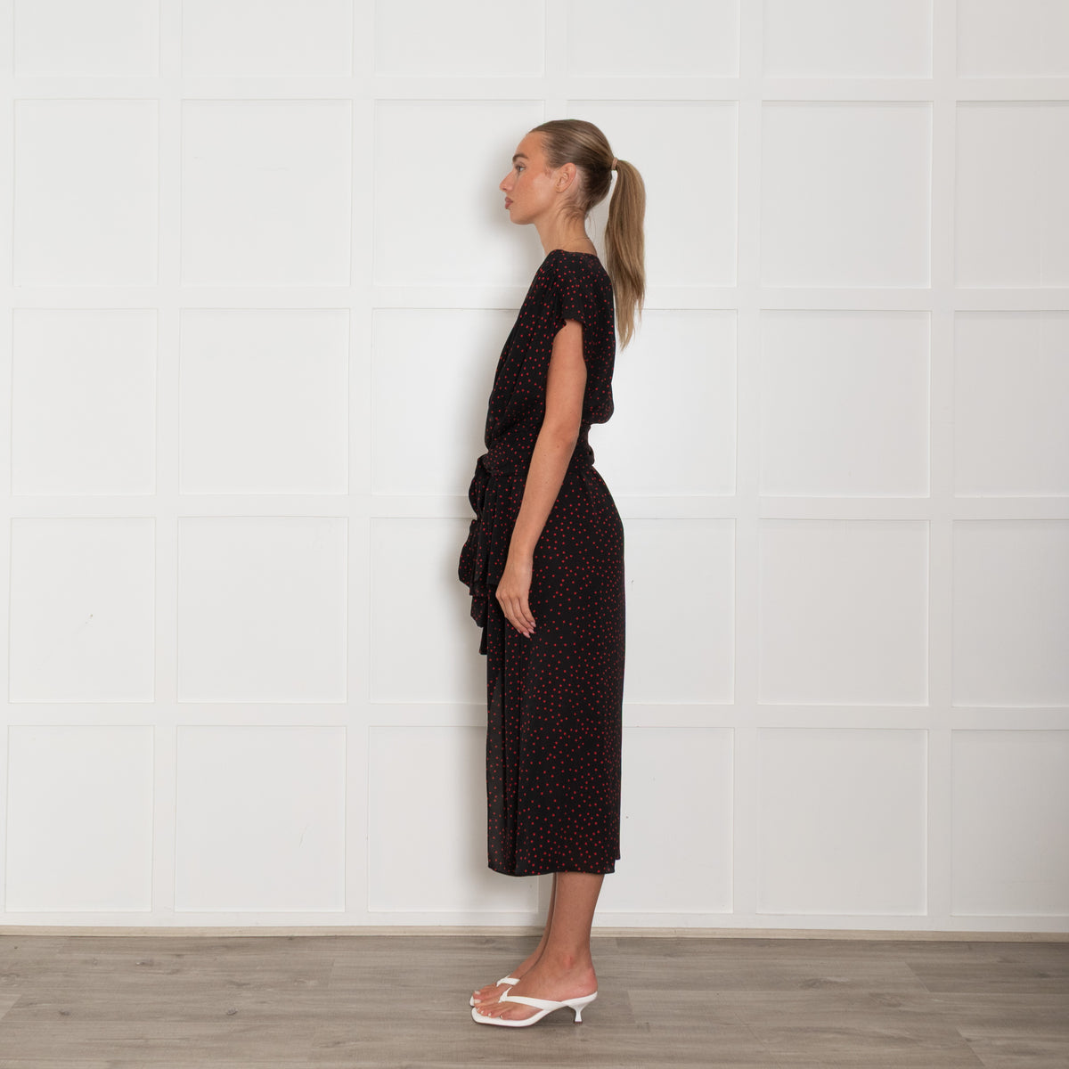 Magda Butrym Black Red Dot Sleeveless Belted Dress