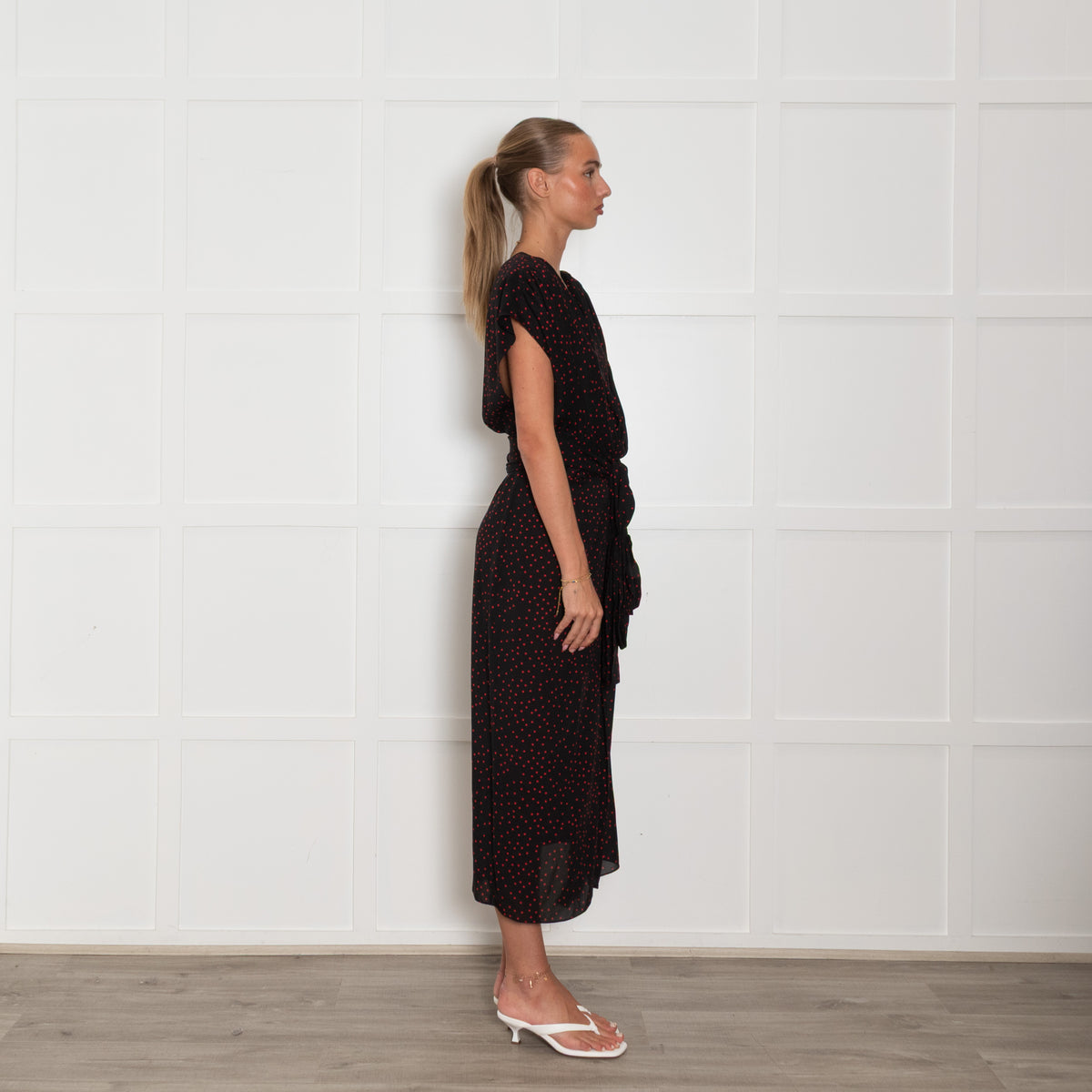 Magda Butrym Black Red Dot Sleeveless Belted Dress