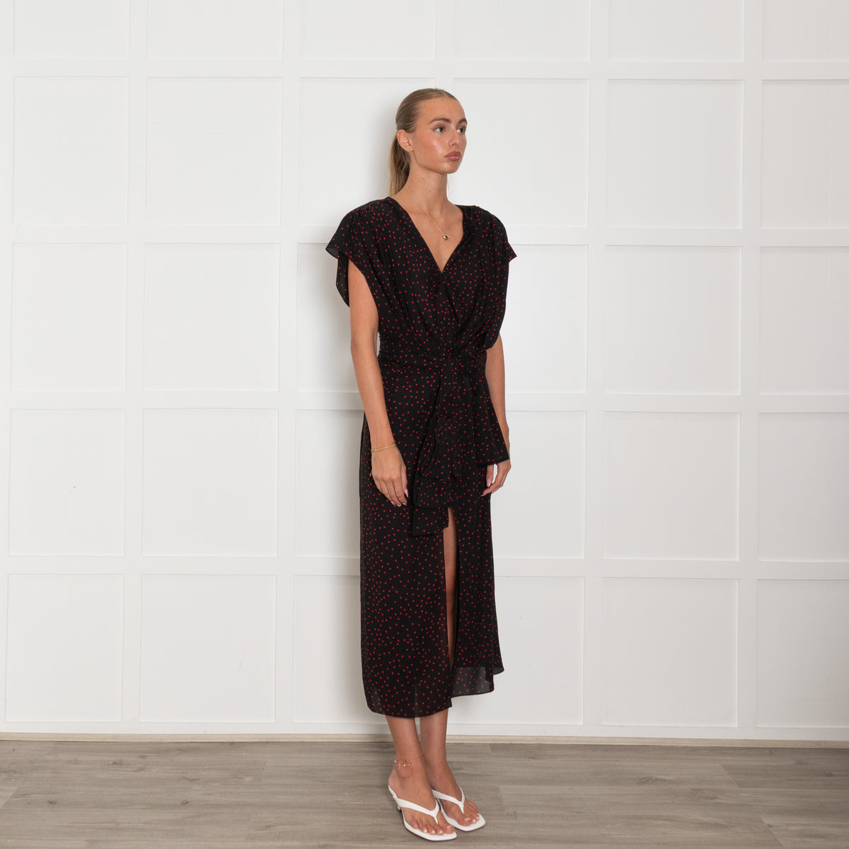 Magda Butrym Black Red Dot Sleeveless Belted Dress