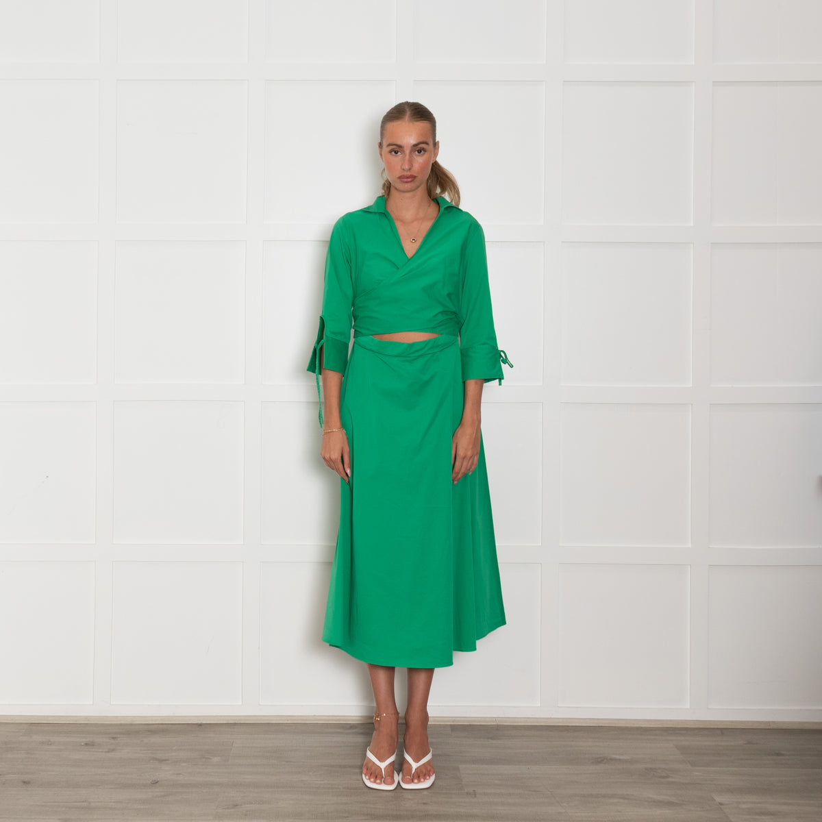 Pamela Milano Green Cotton Wrap Short Sleeve Dress UK 10