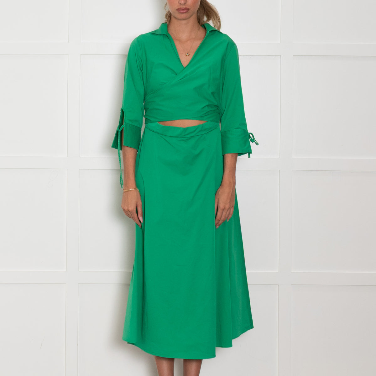 Pamela Milano Green Cotton Wrap Short Sleeve Dress UK 10