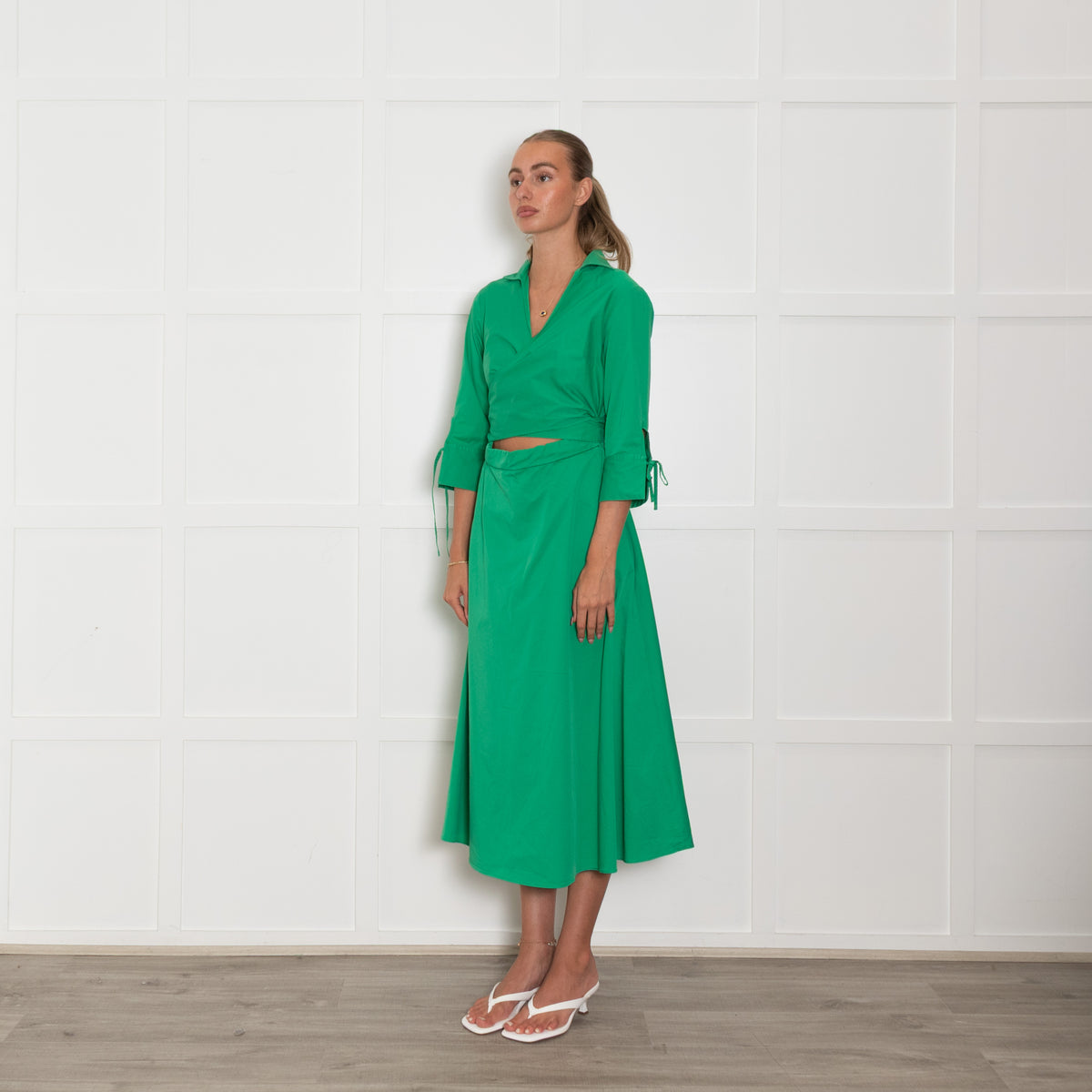 Pamela Milano Green Cotton Wrap Short Sleeve Dress UK 10