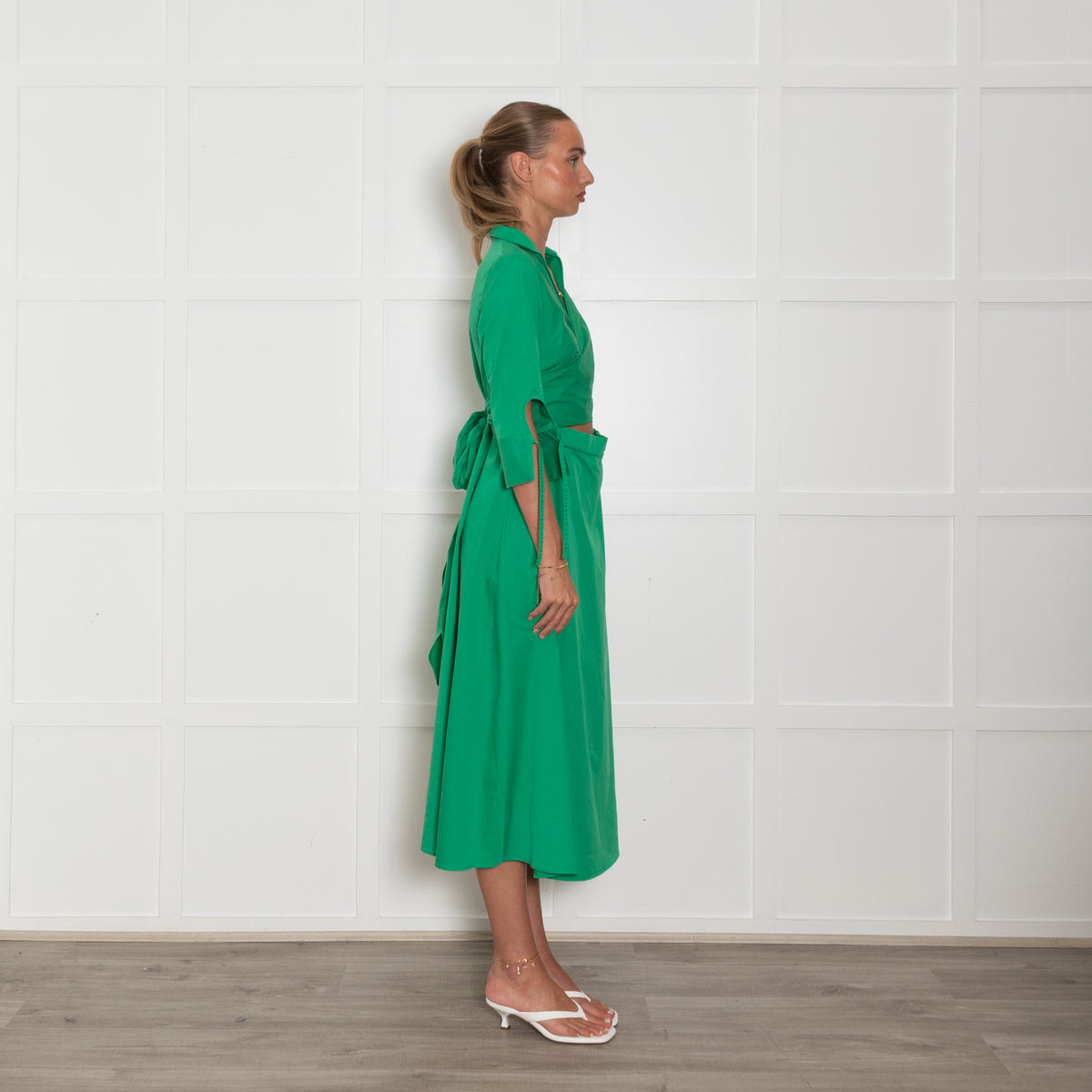 Pamela Milano Green Cotton Wrap Short Sleeve Dress UK 10