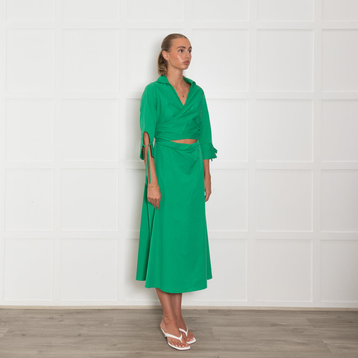 Pamela Milano Green Cotton Wrap Short Sleeve Dress UK 10