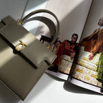 Launer London Taupe Judi Buttermilk Top Handle Small Bag
