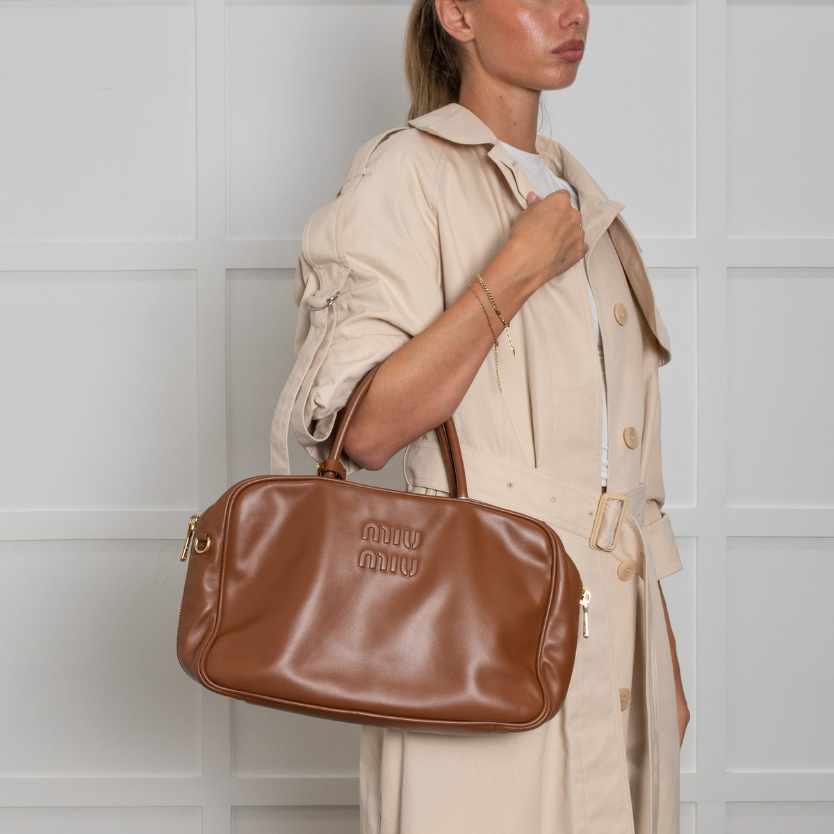 Miu Miu Large Leather Calf Softy Beau Top Handle Bag