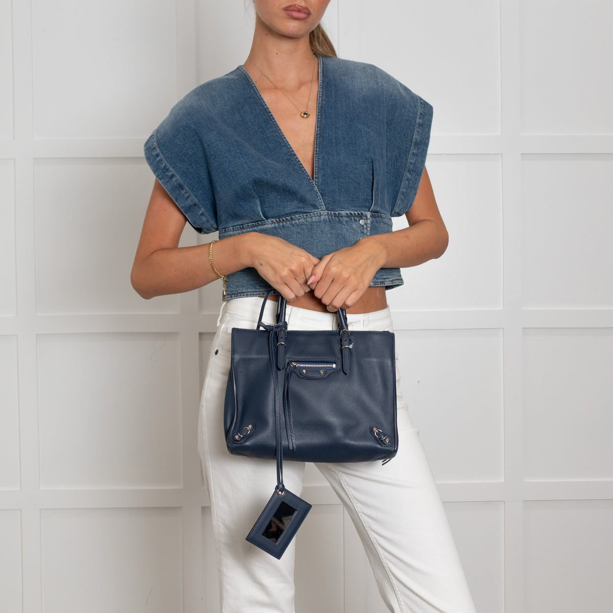 Balenciaga Navy Blue A6 Papier Moto Tote