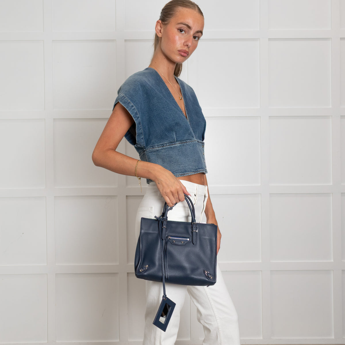 Balenciaga Navy Blue A6 Papier Moto Tote
