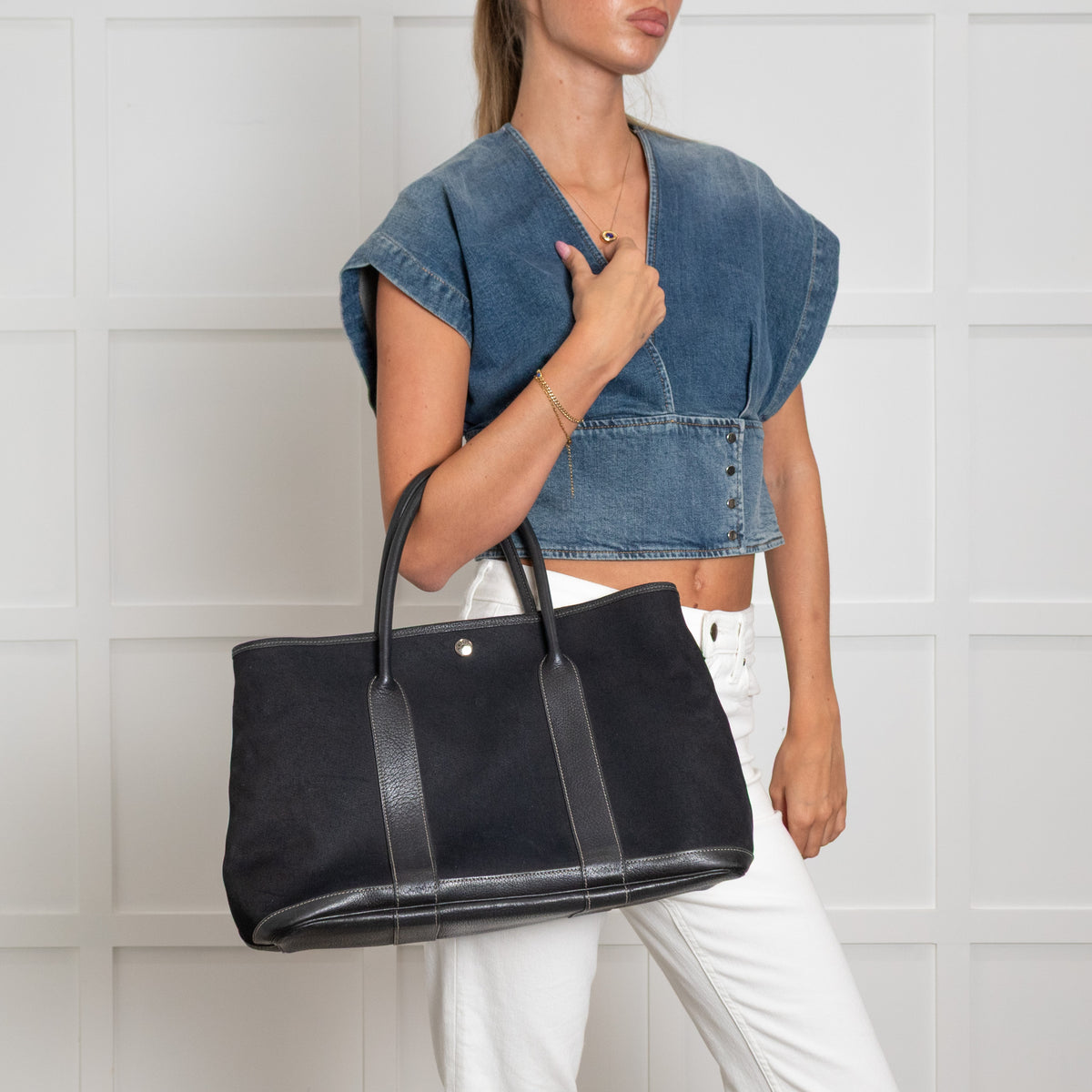 Hermes Black Canvas Garden Party 36 PM Tote Bag